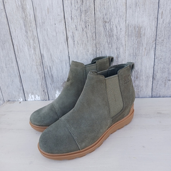 Sorel Evie II Chelsea Green Boots Womens 6.5 Waterproof Shoe Snow Booties Suede - Picture 2 of 11